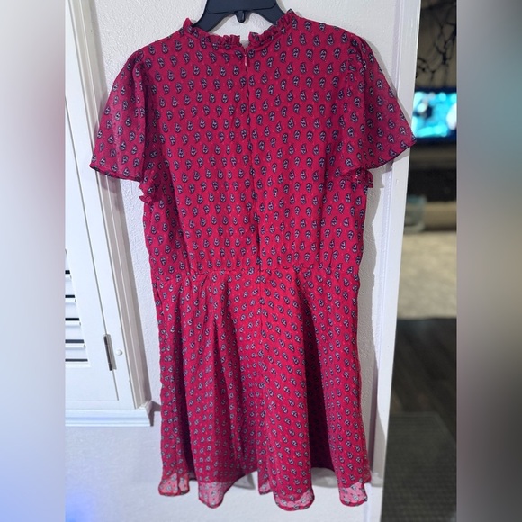 LOFT Vibrant Red Midi Dress with Geometric Design - Picture 8 of 8